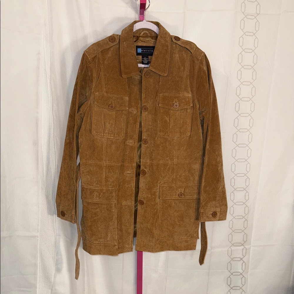 Relativity Tan 100% Genuine Leather Suede Button-Up Jacket‎